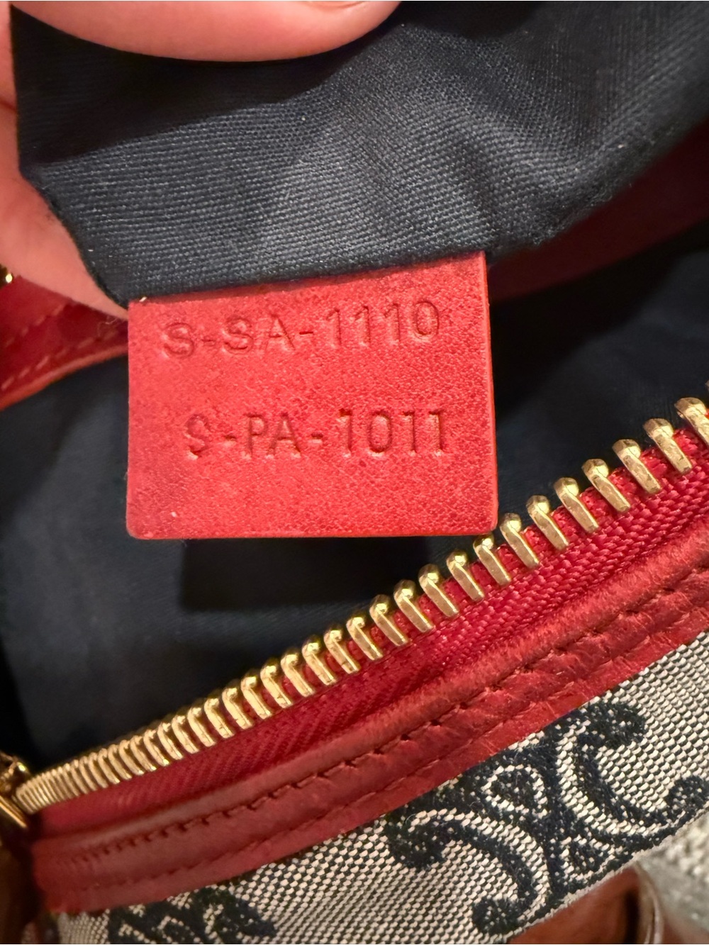 Vintage Celine Macadam Triomphe Boston Bag — Navy Blue & Red - Picture 9 of 16